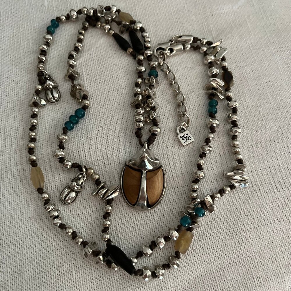 Uno De 50 Long Beetle Scarab Beaded Necklace - Authentic